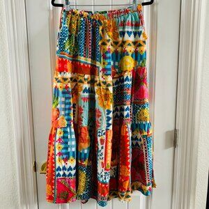 Cristian Siriano Boho Floral Patchwork Geometric Tiered Pocket Maxi Skirt | Med